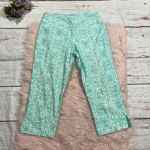 Lulu-B High Rise Blue White Baroque Geometric Ankle Pants